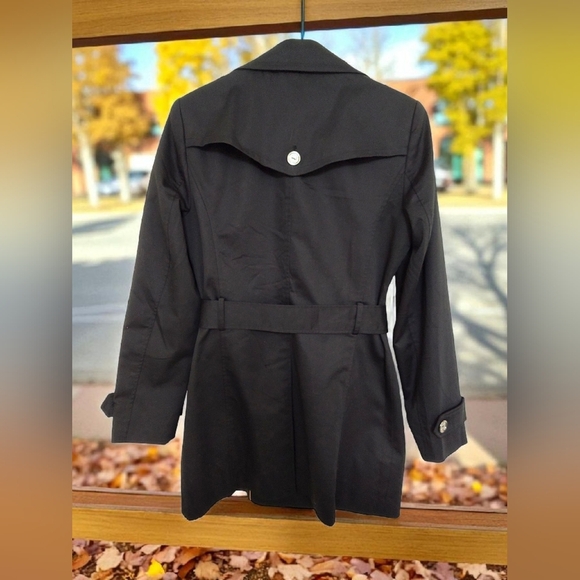 NWOT Calvin Klein XS Black Double-Breasted Trench Coat - Picture 2 of 3